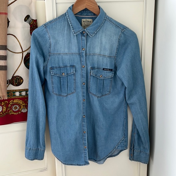 Pull&Bear Women's Top Button Down Denim Shirt - Picture 4 of 9